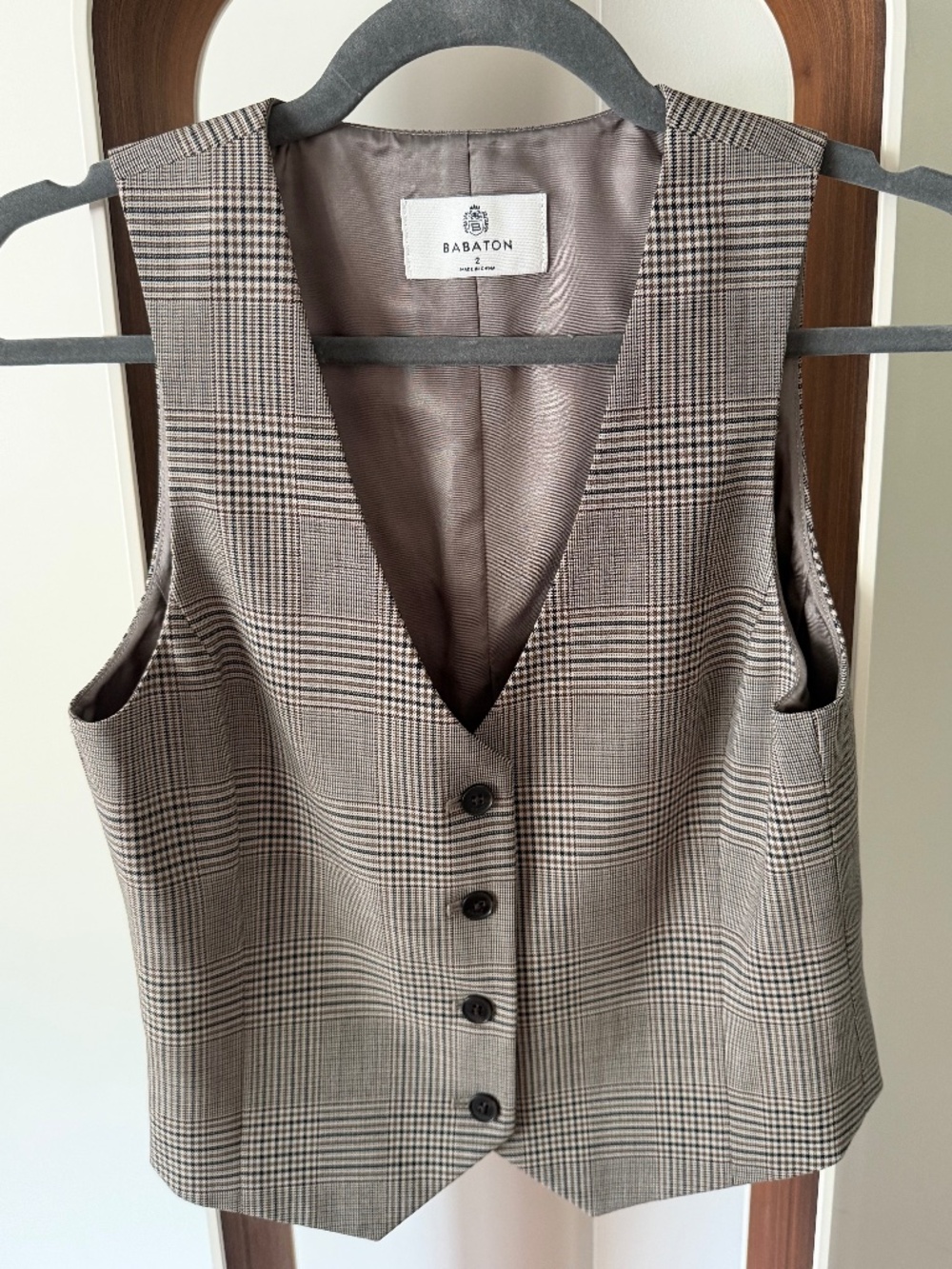 Babaton Brown Cream Plaid Tailored Suit Vest Size 2 NWOT